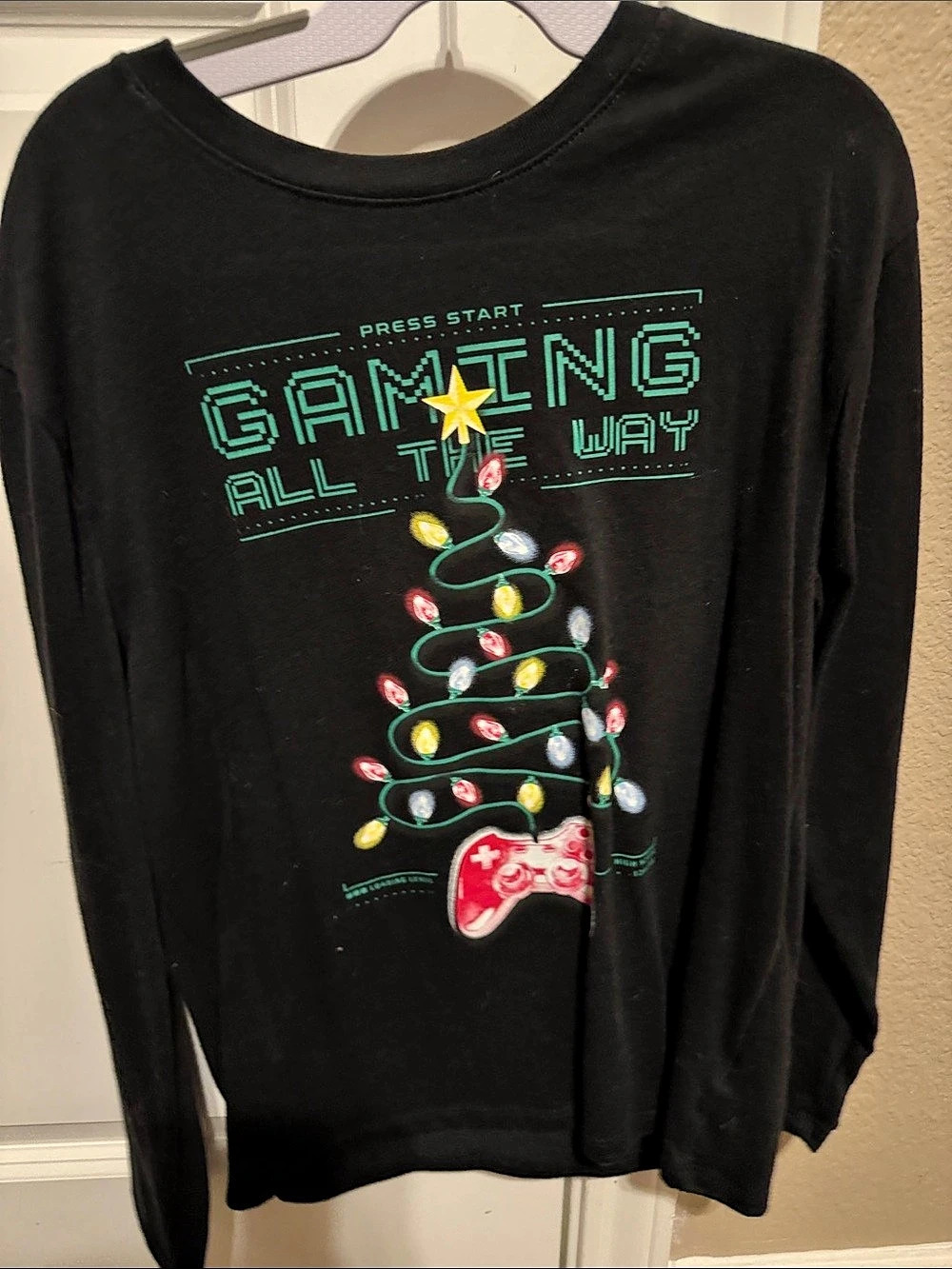 Holiday Time Gaming All The Way Christmas Long Sleeve Graphic Tee Graphic Tee